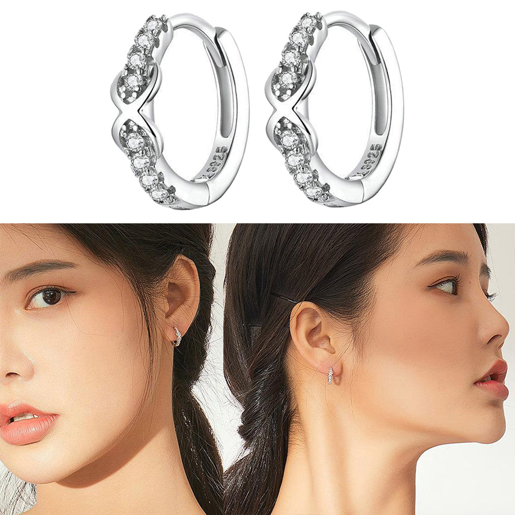 Lady 925 Sterling Silver Hoop Cubic Zirconia Lobes Earrings Stud Huggie Gift