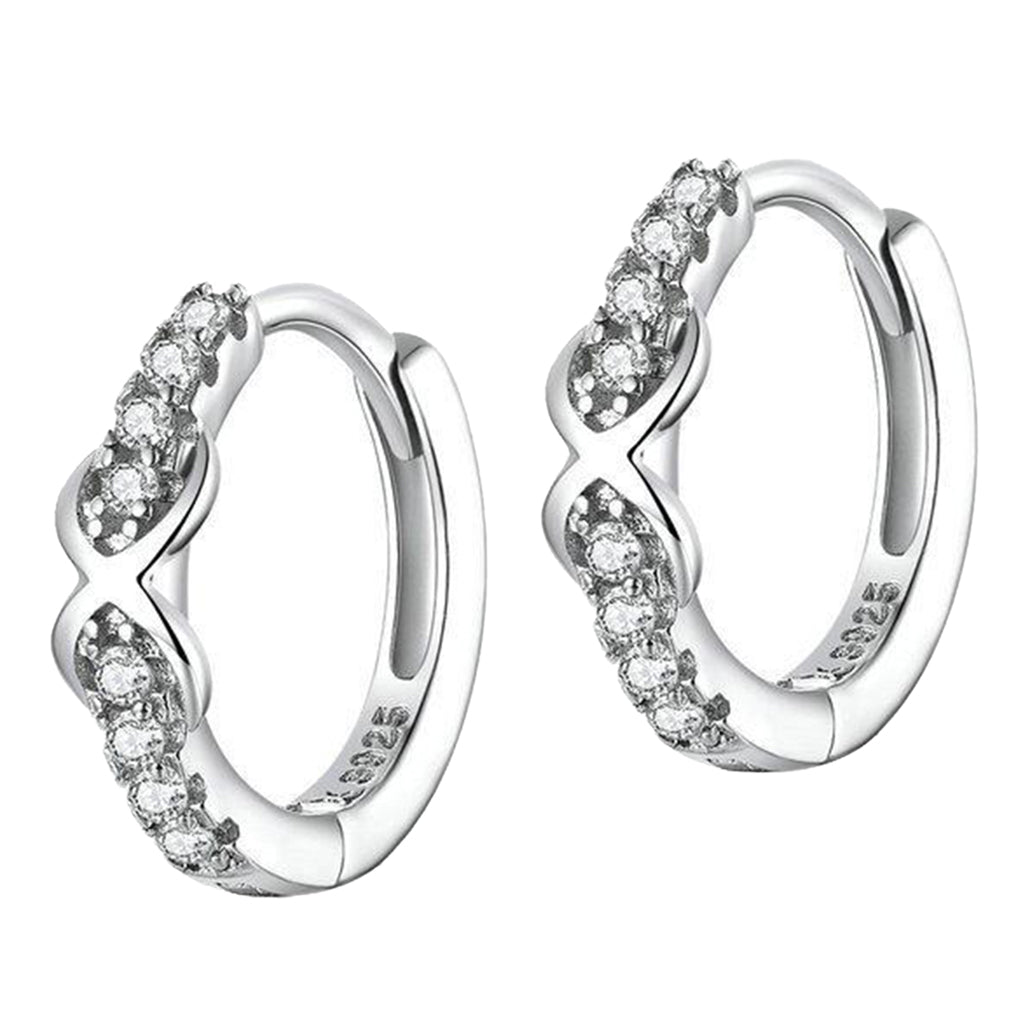 Lady 925 Sterling Silver Hoop Cubic Zirconia Lobes Earrings Stud Huggie Gift