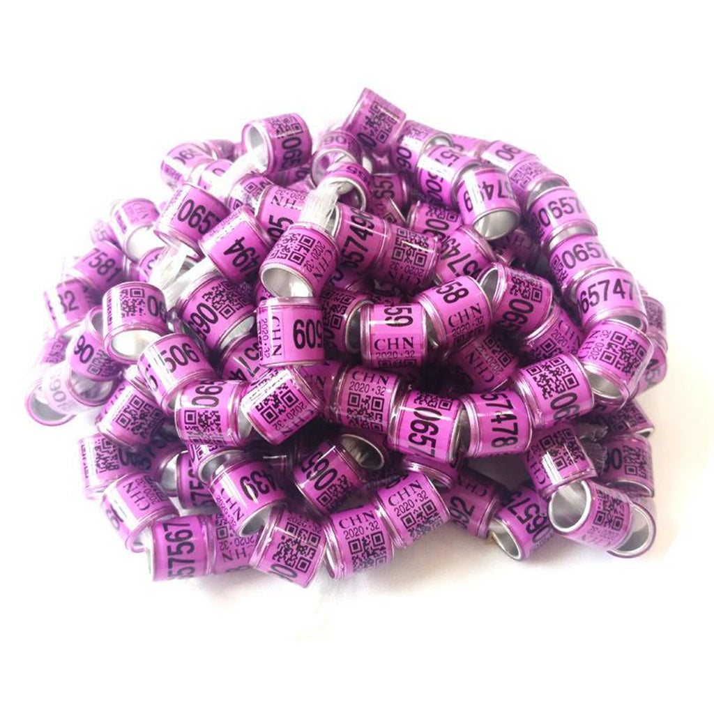 100Pcs Aluminium Bird Dove Pigeons Foot Rings Bands 8mm Purple