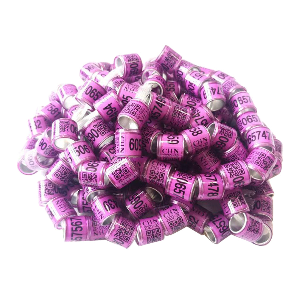 100Pcs Aluminium Bird Dove Pigeons Foot Rings Bands 8mm Purple