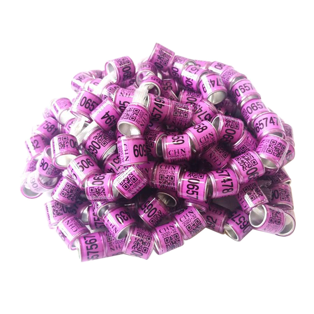 100Pcs Aluminium Bird Dove Pigeons Foot Rings Bands 8mm Purple