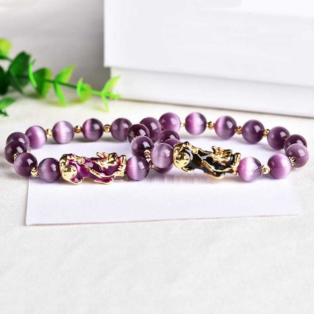 Feng Shui Plated Pi Xiu Bracelets Women Men Elastic Good Luck Wealth Purple