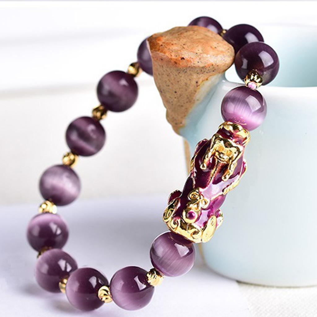 Feng Shui Plated Pi Xiu Bracelets Women Men Elastic Good Luck Wealth Purple