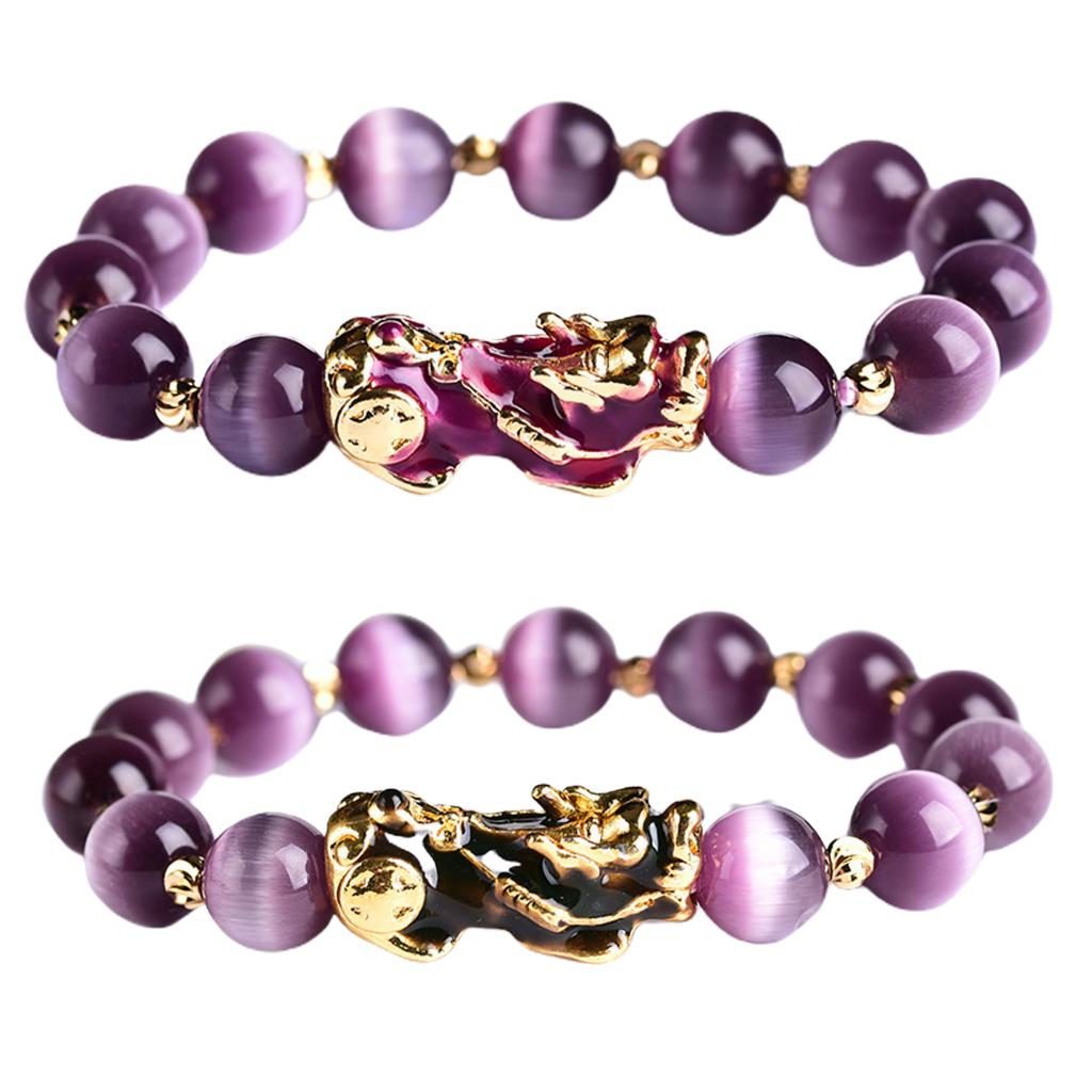 Feng Shui Plated Pi Xiu Bracelets Women Men Elastic Good Luck Wealth Purple