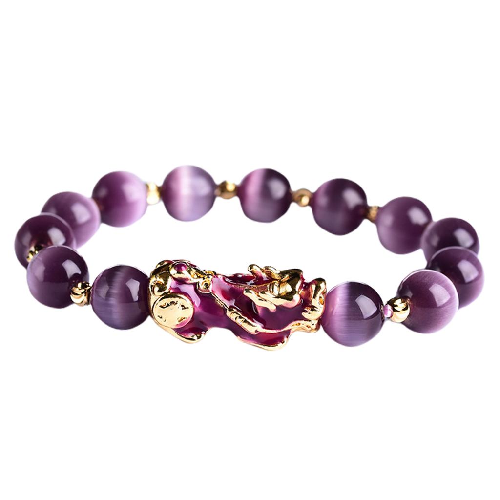 Feng Shui Plated Pi Xiu Bracelets Women Men Elastic Good Luck Wealth Purple