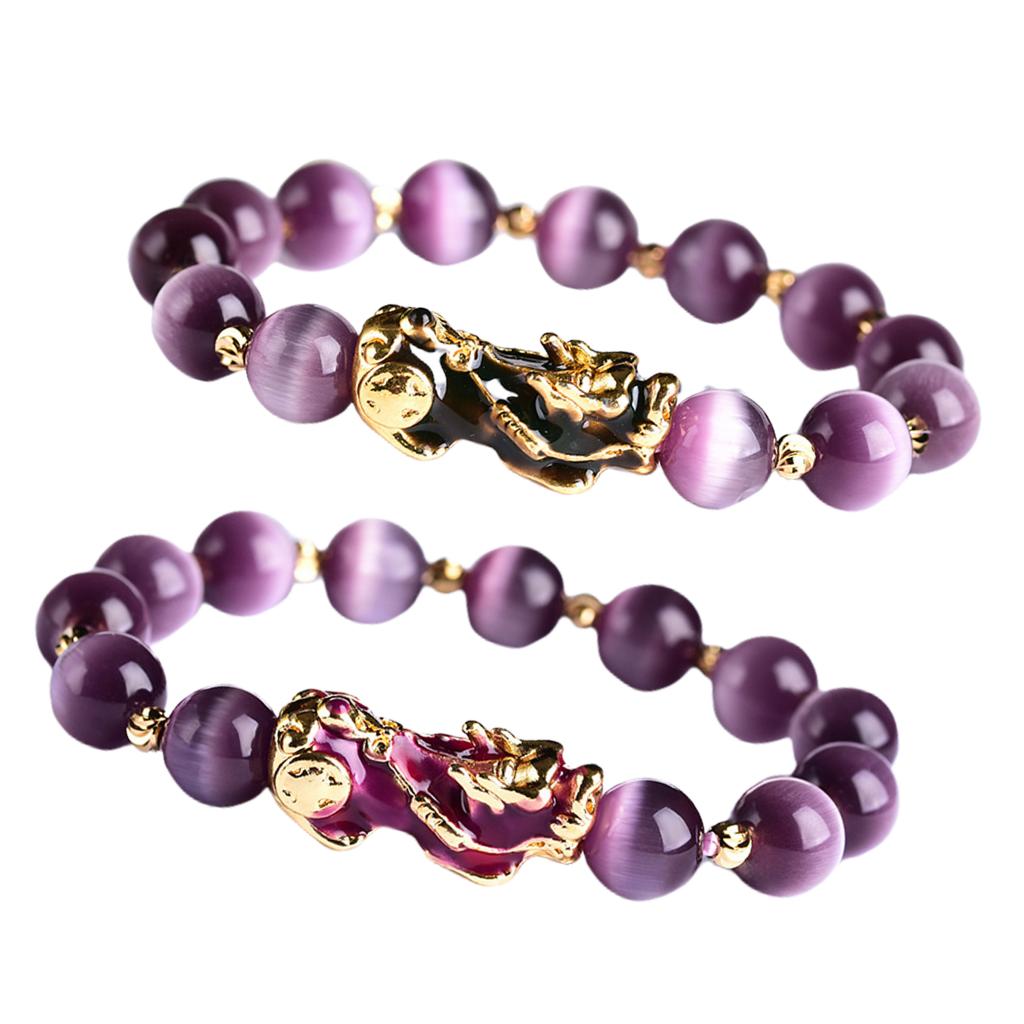 Feng Shui Plated Pi Xiu Bracelets Women Men Elastic Good Luck Wealth Purple