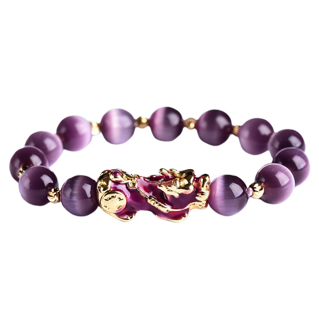 Feng Shui Plated Pi Xiu Bracelets Women Men Elastic Good Luck Wealth Purple