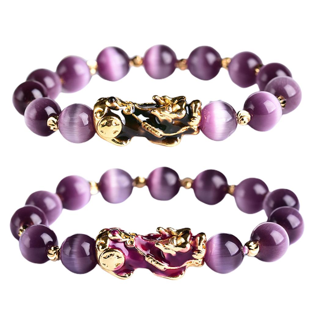 Feng Shui Plated Pi Xiu Bracelets Women Men Elastic Good Luck Wealth Purple