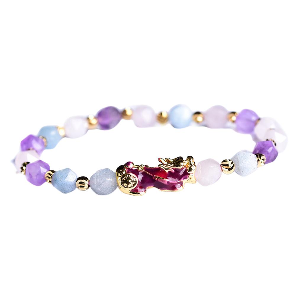 Feng Shui Pixiu Bracelet Attract Wealth Money Jewelry for Men Women Purple