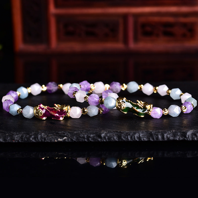 Feng Shui Pixiu Bracelet Attract Wealth Money Jewelry for Men Women Purple