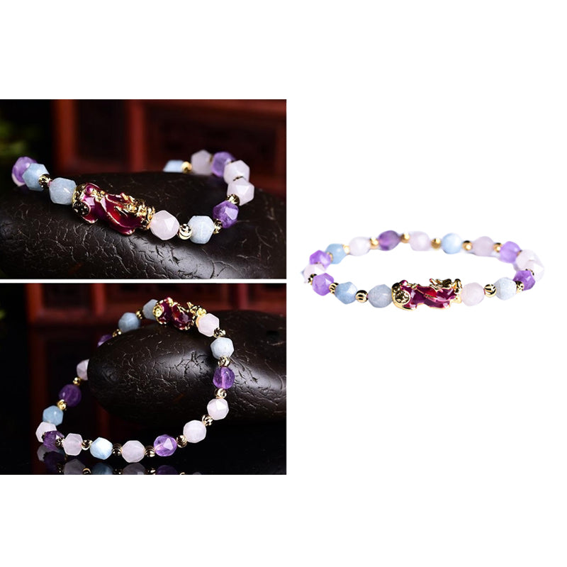 Feng Shui Pixiu Bracelet Attract Wealth Money Jewelry for Men Women Purple