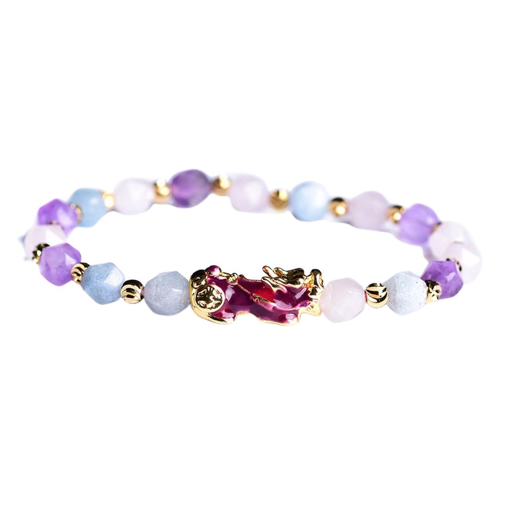 Feng Shui Pixiu Bracelet Attract Wealth Money Jewelry for Men Women Purple