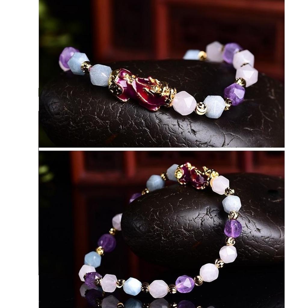 Feng Shui Pixiu Bracelet Attract Wealth Money Jewelry for Men Women Purple