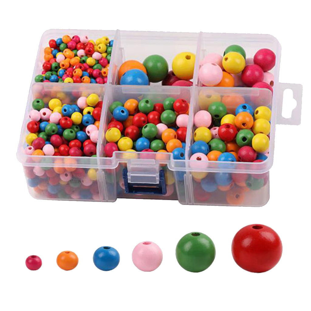 Assorted Wooden Beads Loose Spacer Neads Round Charms DIY Bracelets Making