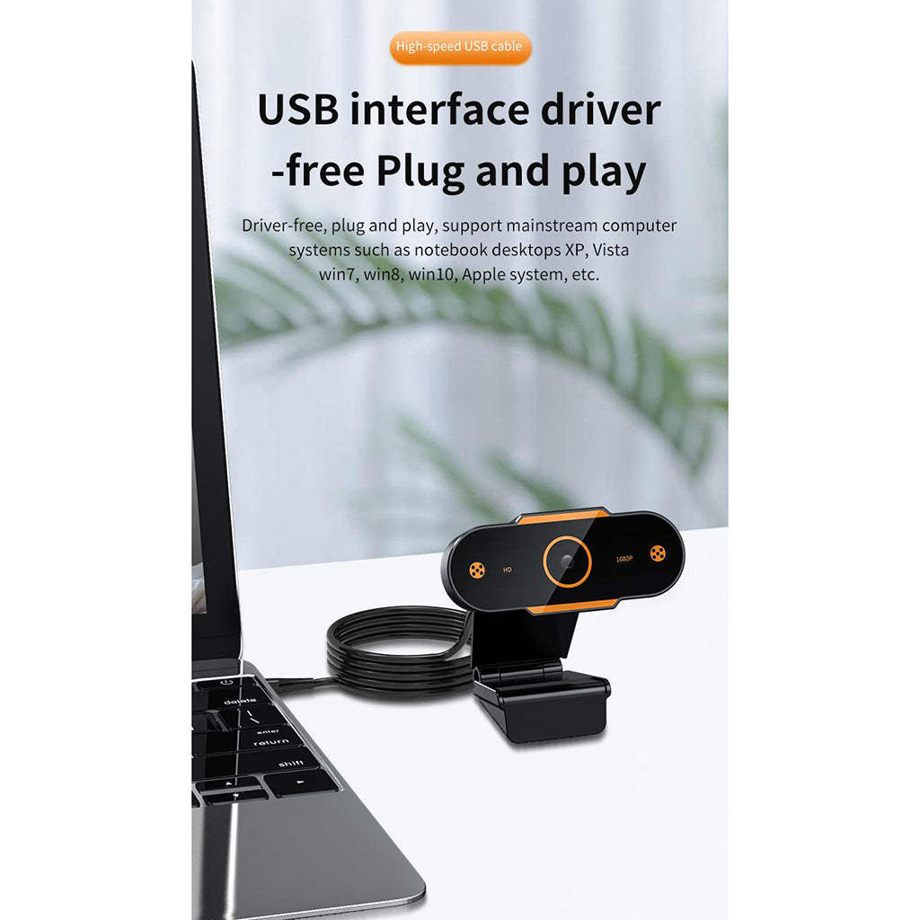 Auto Focusing HD Web Camera with Microphone for PC 1080P Fixed Focus