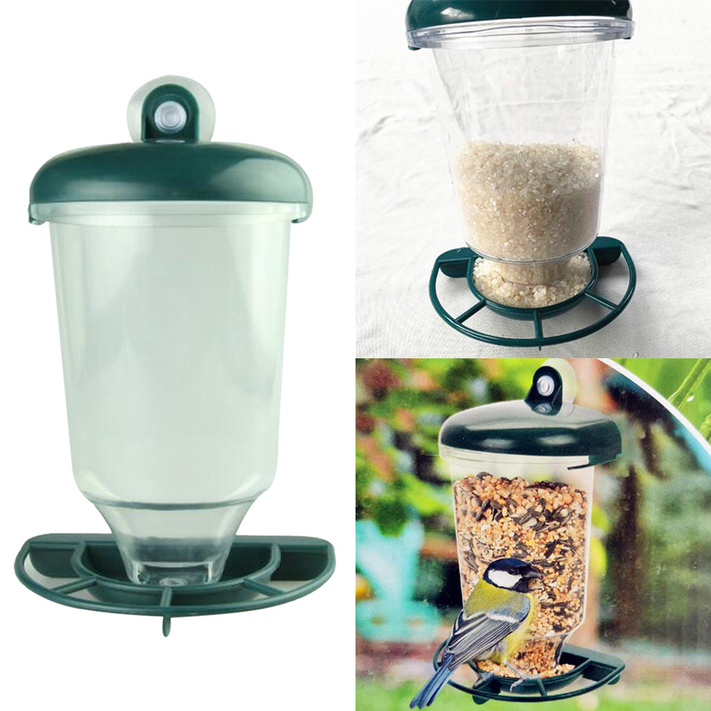 Outdoor Glass Window Viewing Bird Feeder Automatic Seed Peanut Suction Up