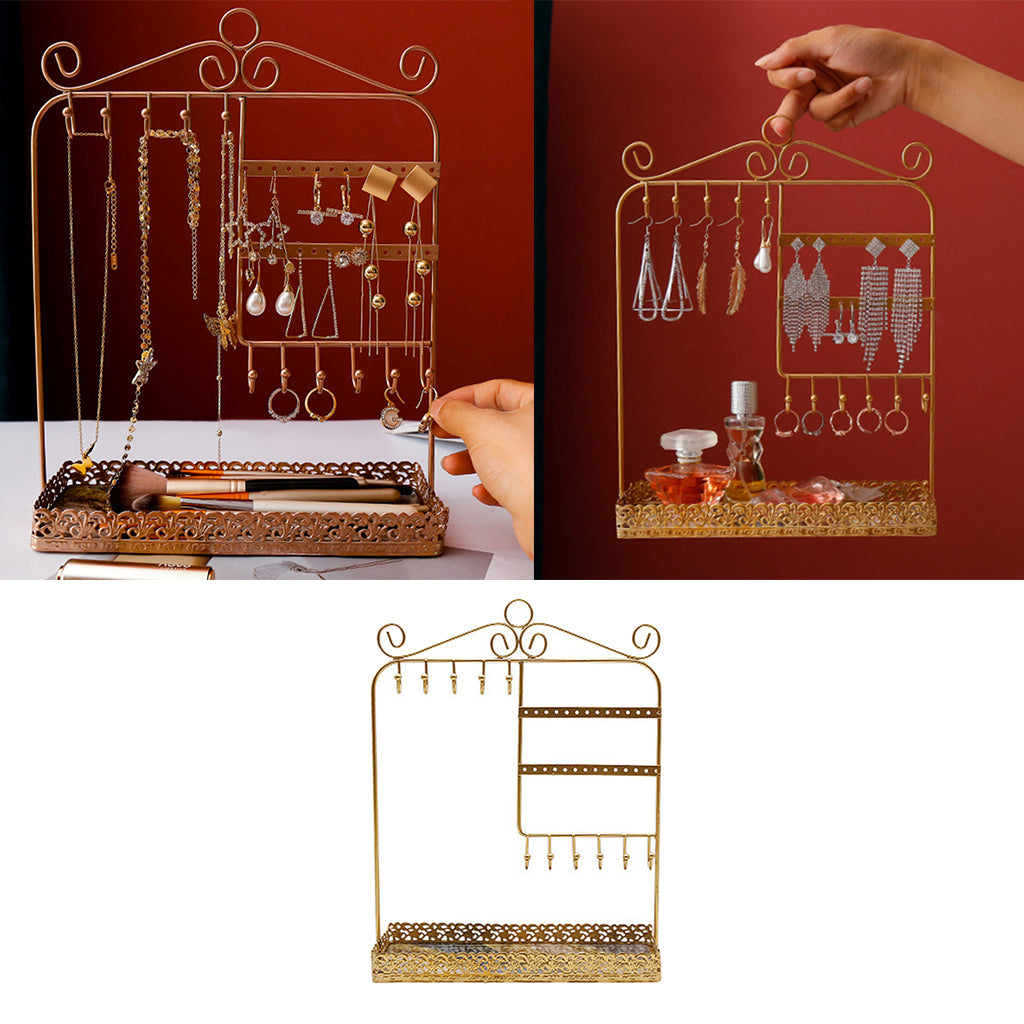 Jewelry Rack Necklace Bracelet Rings Display Stand Golden