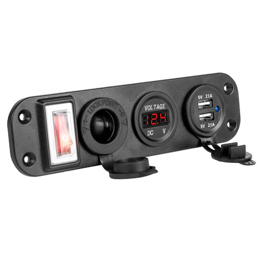 12V/24V Dual USB Socket Charger LED Voltmeter On-Off Switch Panel Red