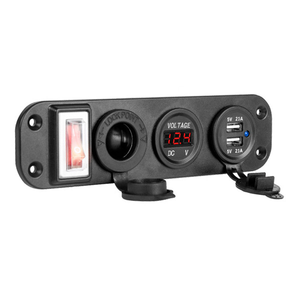 12V/24V Dual USB Socket Charger LED Voltmeter On-Off Switch Panel Red