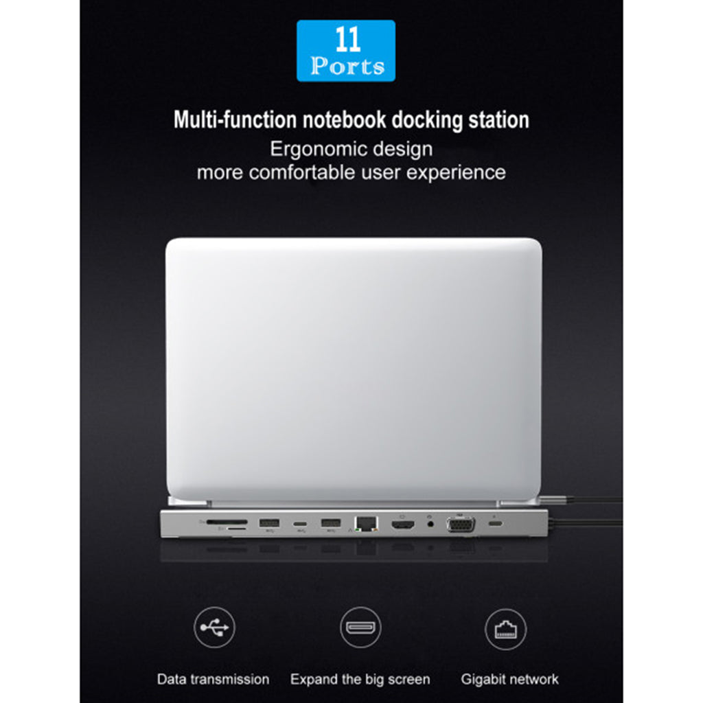 11 in 1 USB Type C Hub Adapter Laptop Docking Station to HDMI VGA RJ45 PD