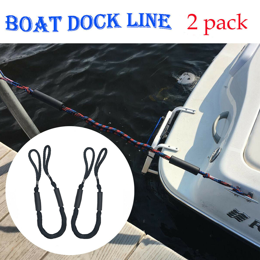 2pcs Marine Boat Bungee Dock Line Anchor / Mooring Rope 4ft Black