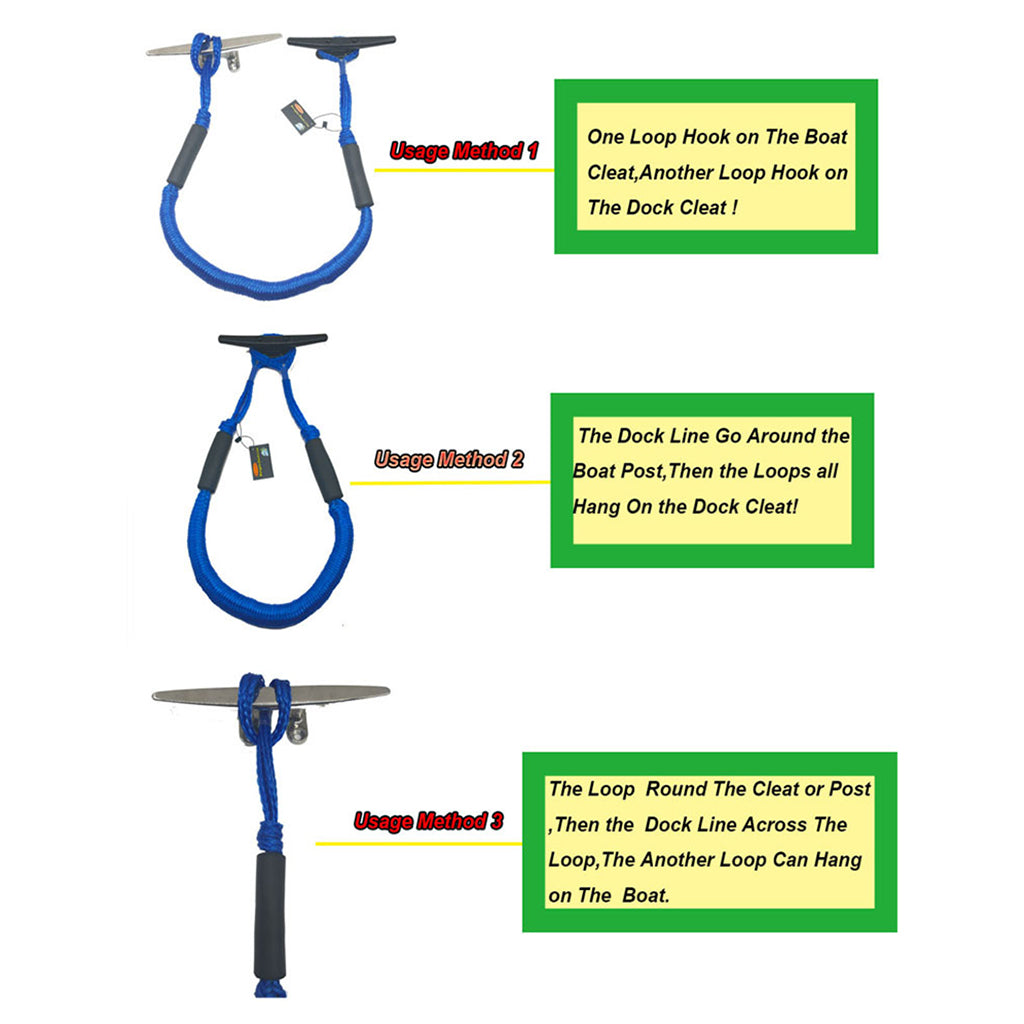 2pcs Marine Boat Bungee Dock Line Anchor / Mooring Rope 4ft Blue 2