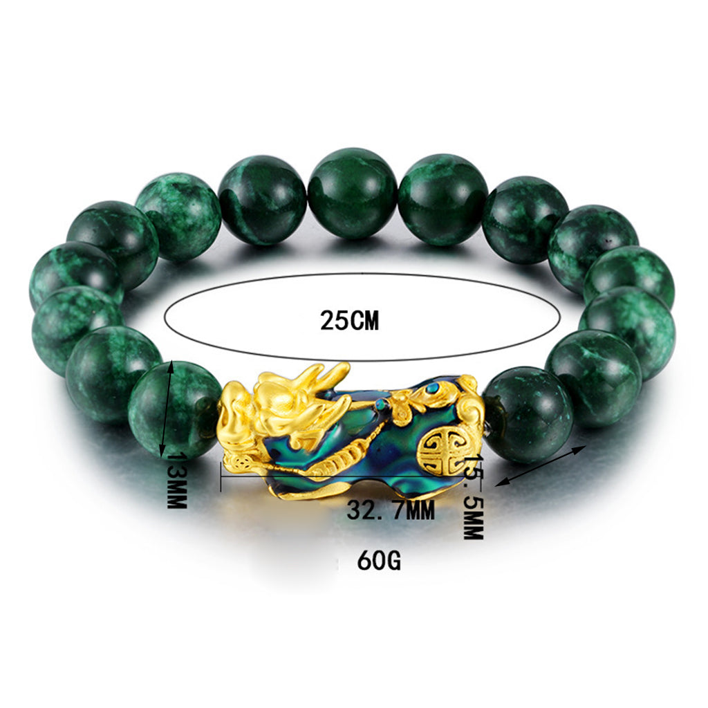 Chinese Feng Shui Obsidian Bead Pixiu Charms Bracelet Jewelry Green