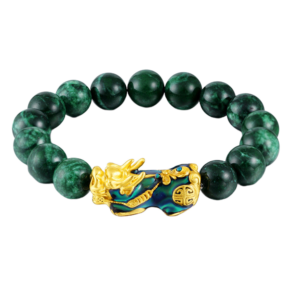 Chinese Feng Shui Obsidian Bead Pixiu Charms Bracelet Jewelry Green