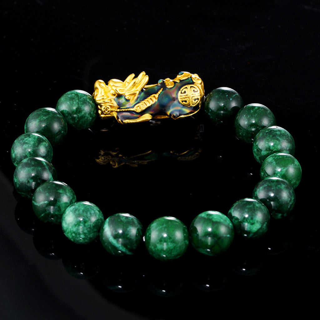 Chinese Feng Shui Obsidian Bead Pixiu Charms Bracelet Jewelry Green