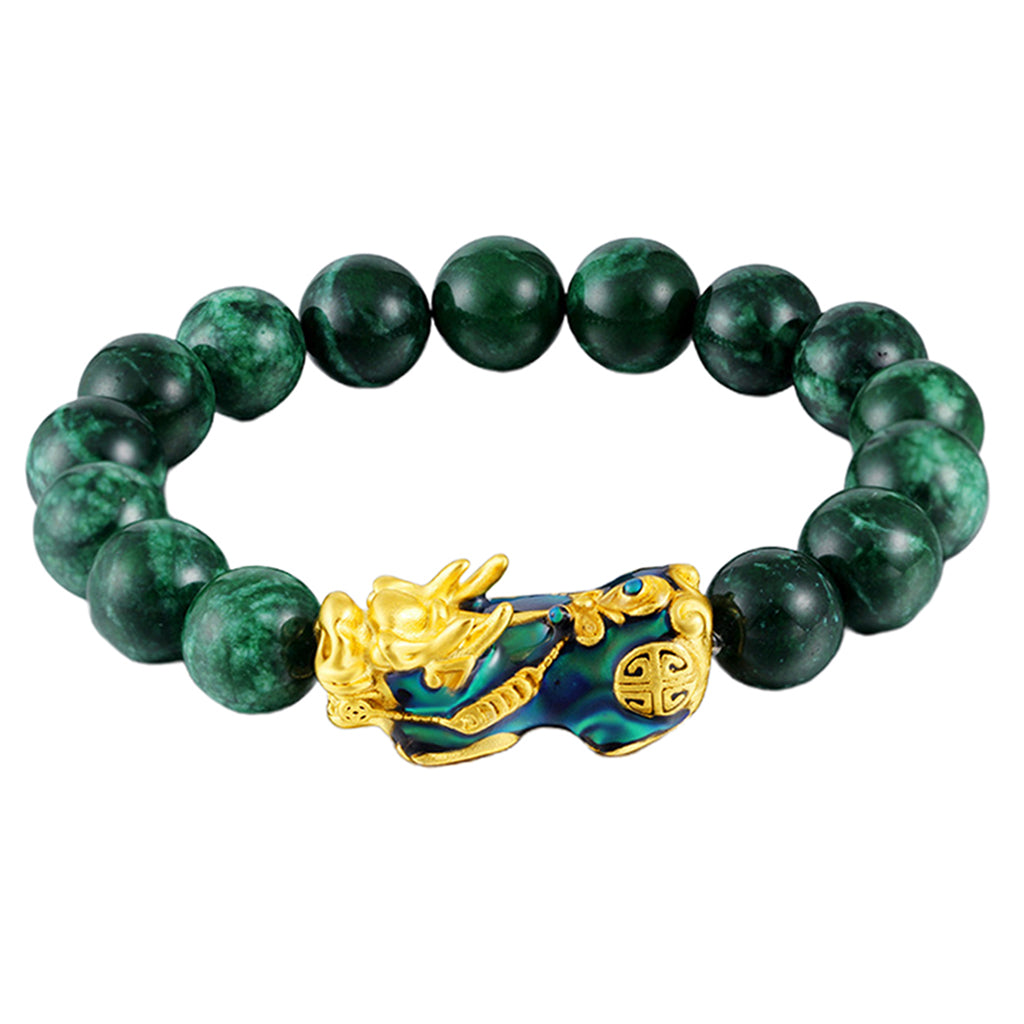 Chinese Feng Shui Obsidian Bead Pixiu Charms Bracelet Jewelry Green