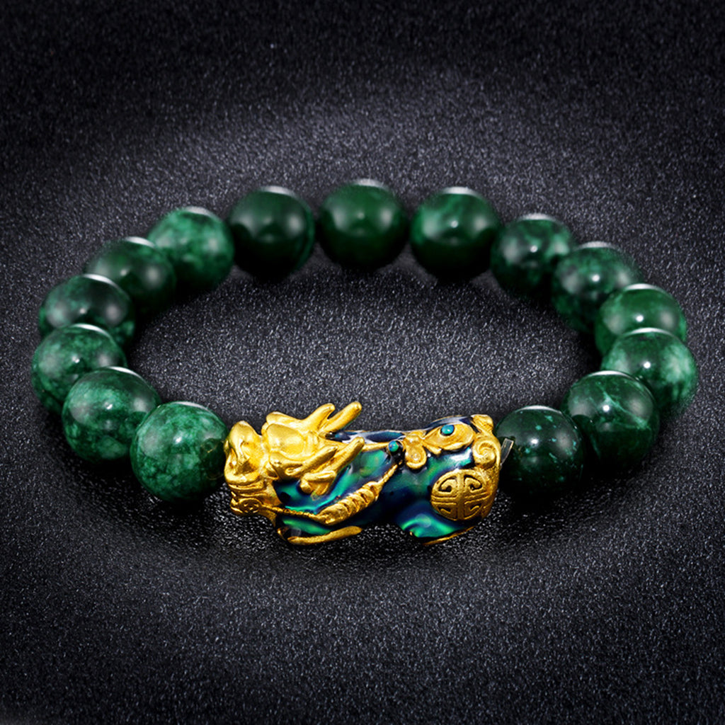 Chinese Feng Shui Obsidian Bead Pixiu Charms Bracelet Jewelry Green