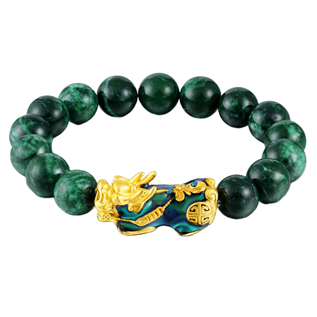 Chinese Feng Shui Obsidian Bead Pixiu Charms Bracelet Jewelry Green