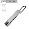 Aluminum Multifunction USB Type-C 8 in 1 HDMI Hub Adapter Card Reader Silver