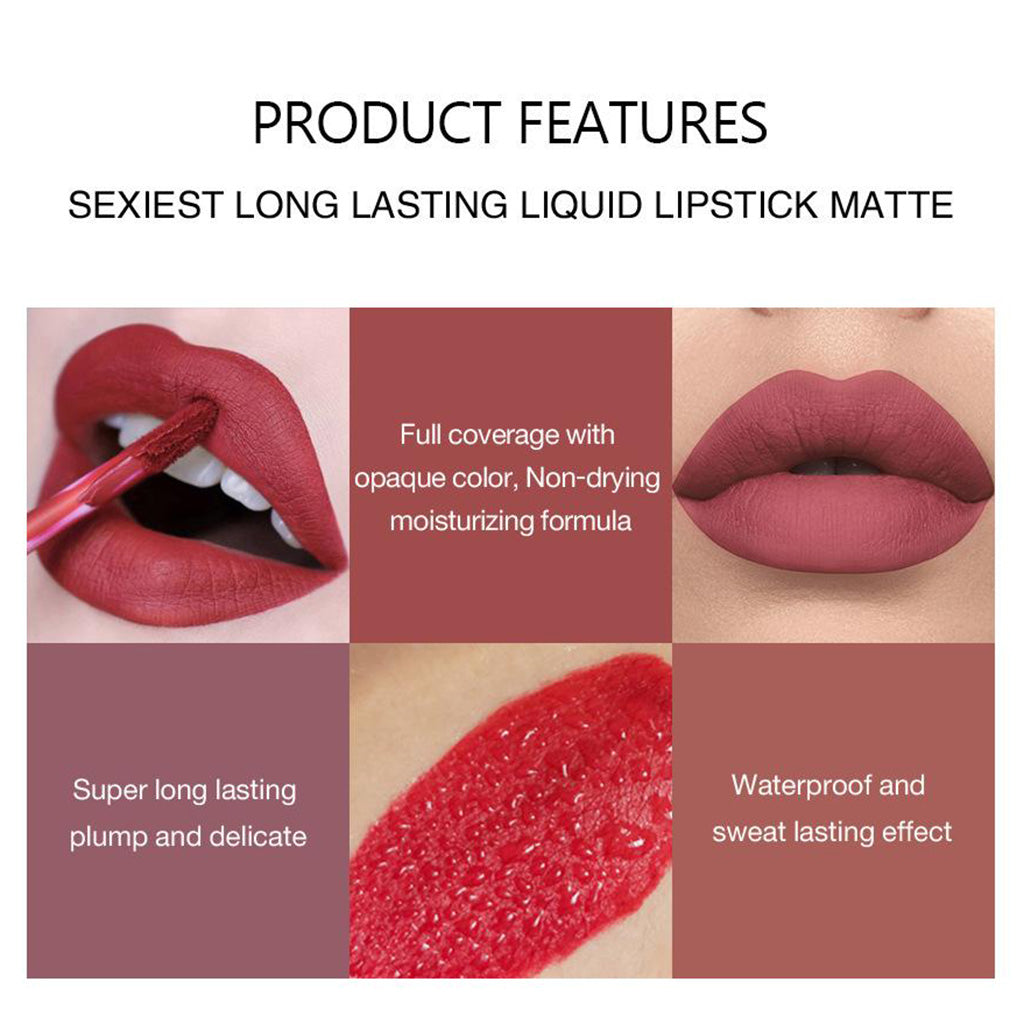 Matte Long Lasting Lip Gloss Non-Stick Cup Liquid Lipstick Set Color A