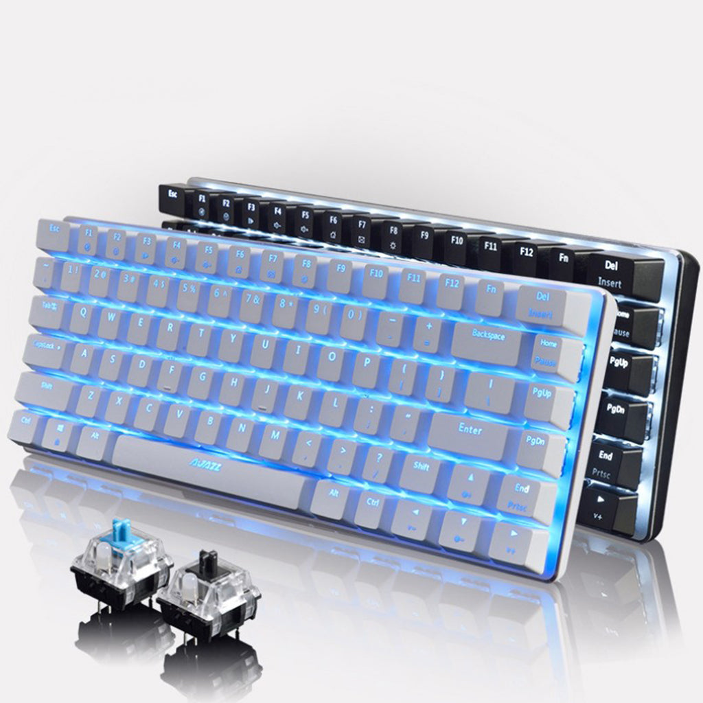 AJAZZ Mechanical Keyboard Portable 82 Keys Blue Switches-Black-White Light