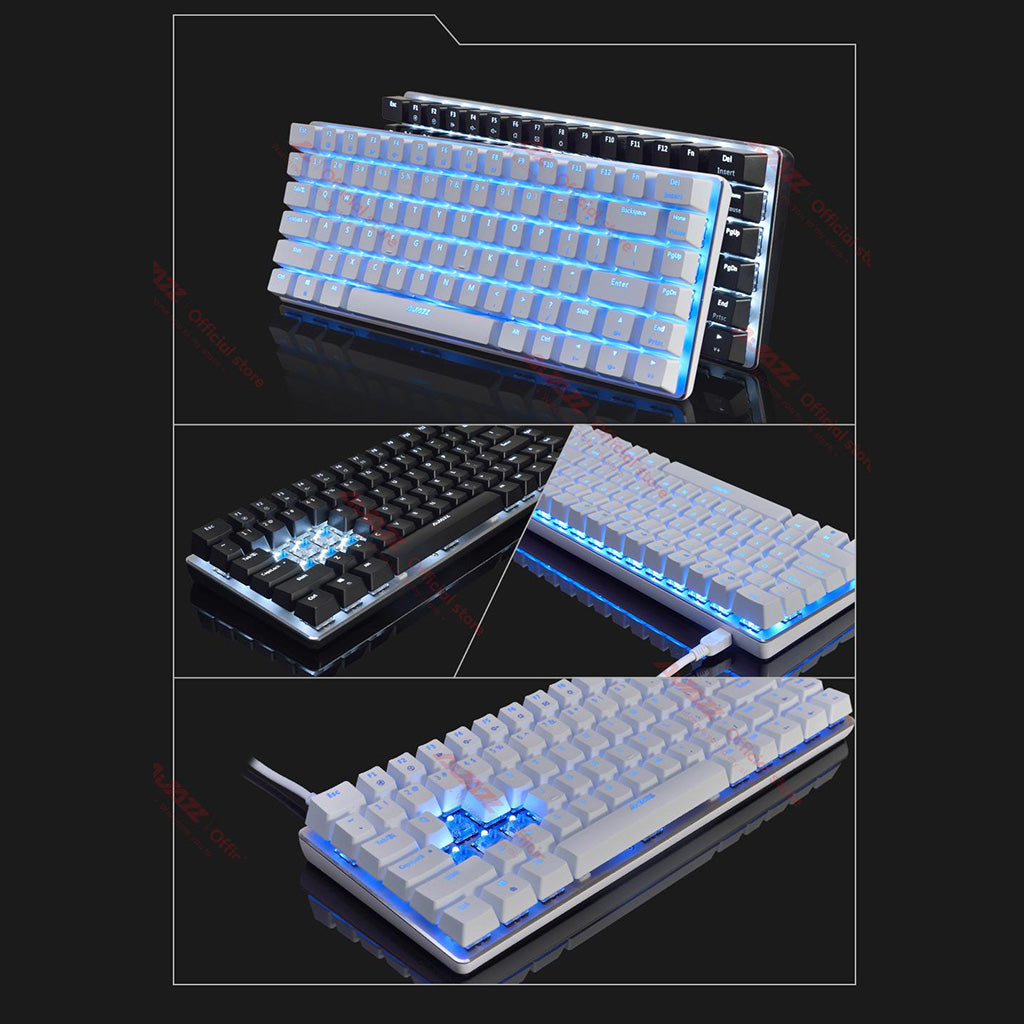 AJAZZ Mechanical Keyboard Portable 82 Keys Blue Switches-Black-White Light