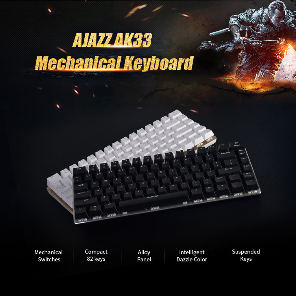 AJAZZ Mechanical Keyboard Portable 82 Keys Black Switches-Black-No Light