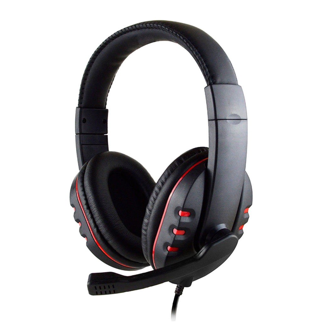 Wired 3.5mm Gaming Headset Headphone Adjustable Headhand Mic Speaker Black+Red