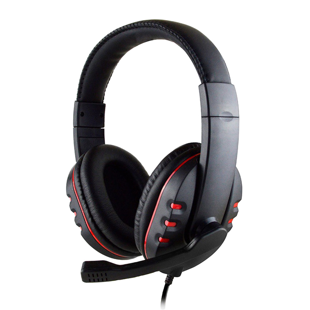 Wired 3.5mm Gaming Headset Headphone Adjustable Headhand Mic Speaker Black+Red