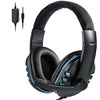 Wired 3.5mm Gaming Headset Headphone Adjustable Headhand Mic Speaker Black+Blue