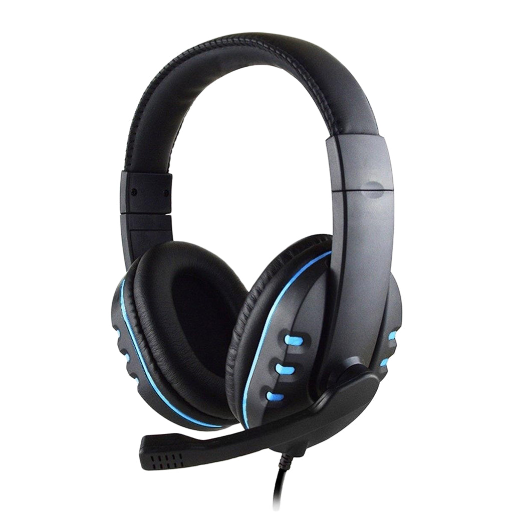 Wired 3.5mm Gaming Headset Headphone Adjustable Headhand Mic Speaker Black+Blue