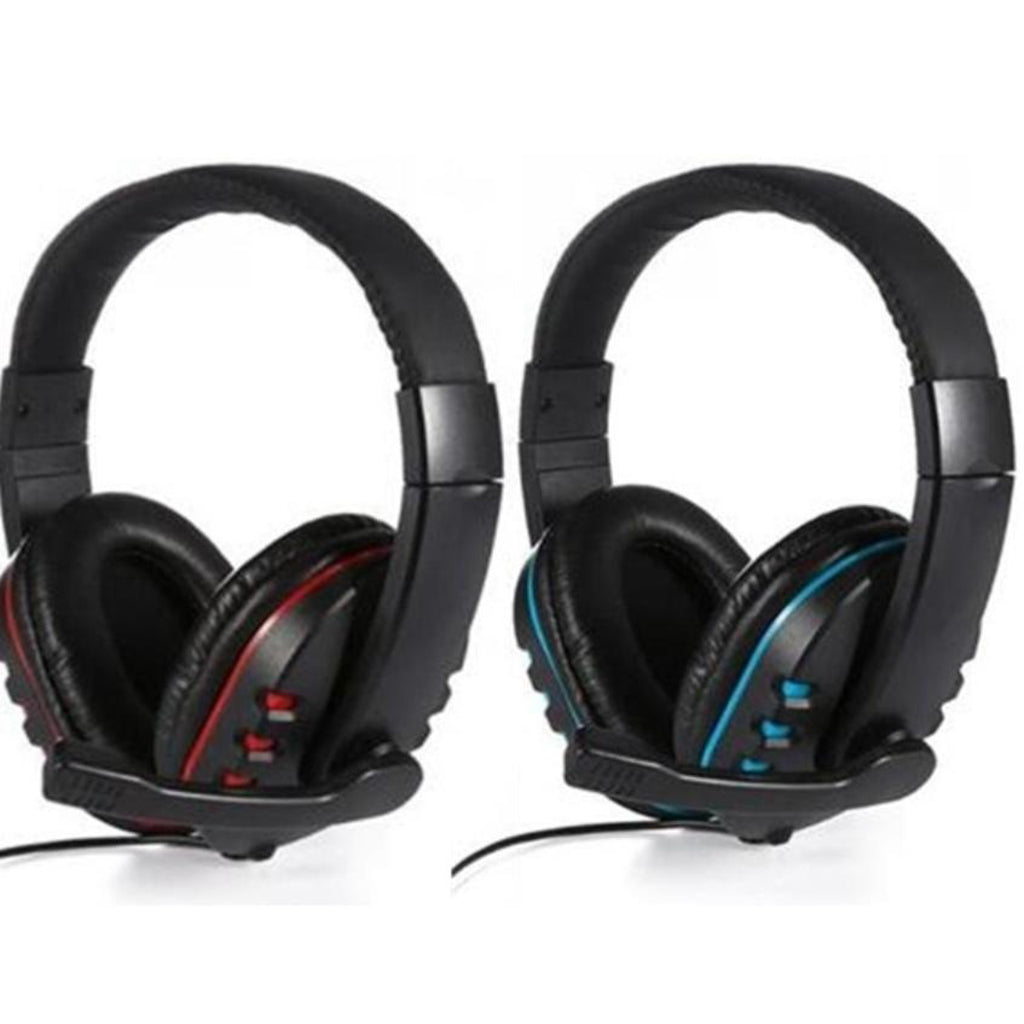 Wired 3.5mm Gaming Headset Headphone Adjustable Headhand Mic Speaker Black+Blue