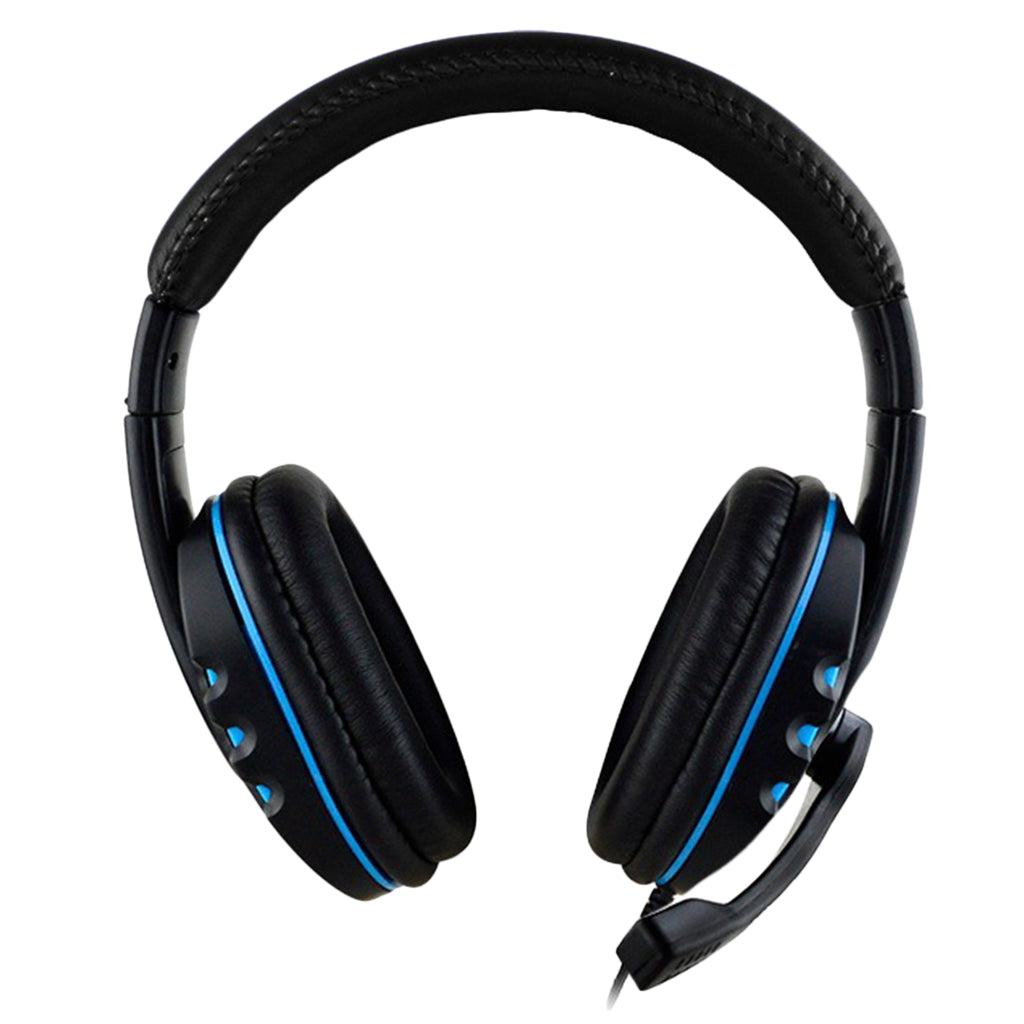 Wired 3.5mm Gaming Headset Headphone Adjustable Headhand Mic Speaker Black+Blue