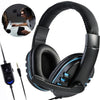 Wired 3.5mm Gaming Headset Headphone Adjustable Headhand Mic Speaker Black+Blue