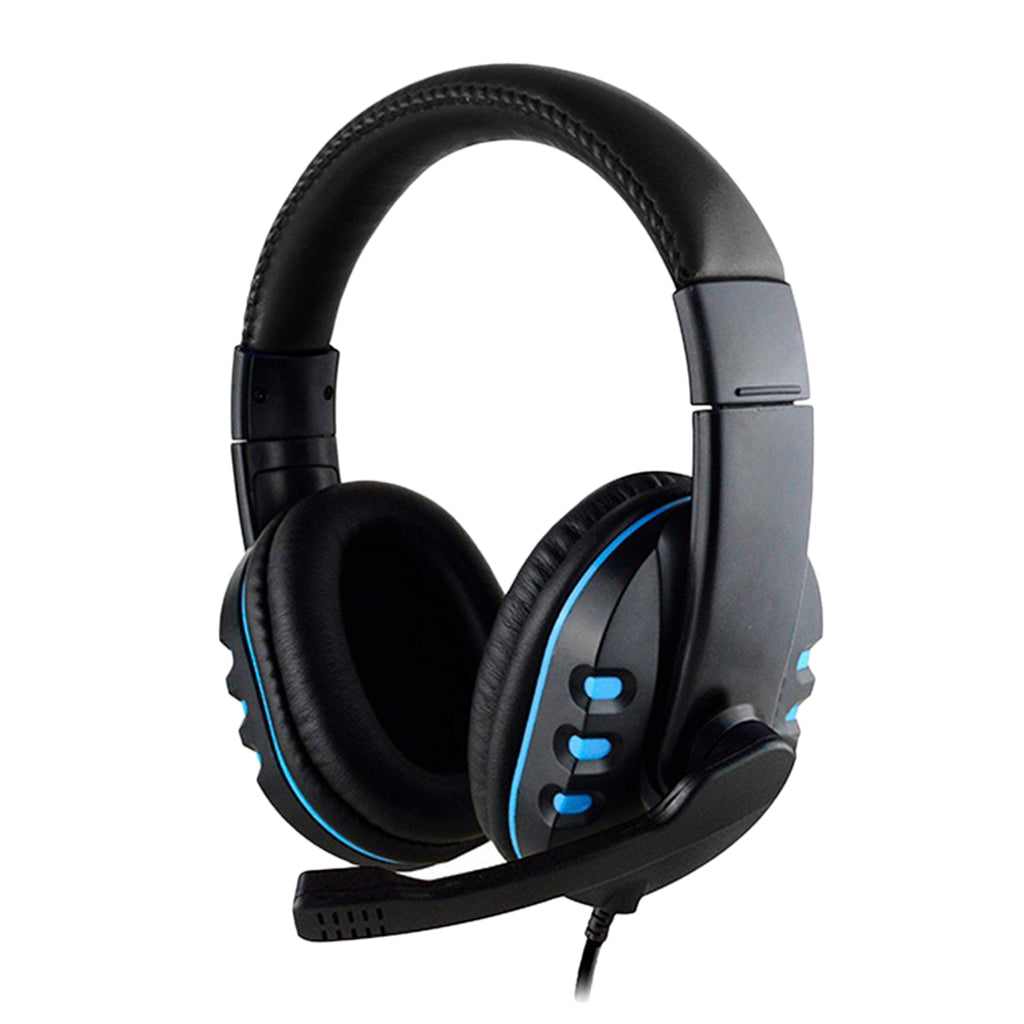 Wired 3.5mm Gaming Headset Headphone Adjustable Headhand Mic Speaker Black+Blue