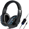 Wired 3.5mm Gaming Headset Headphone Adjustable Headhand Mic Speaker Black+Blue