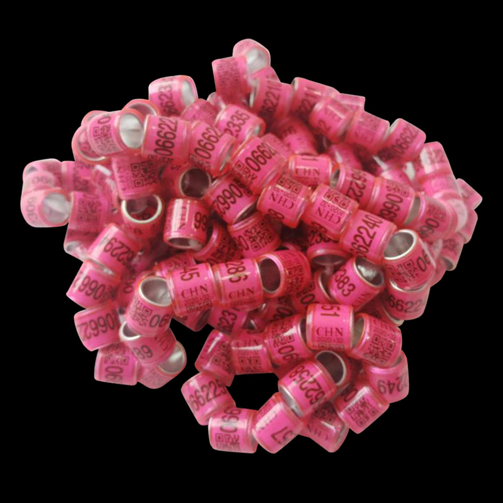 100Pcs Aluminium Pigeon Leg Rings 8 MM Pink