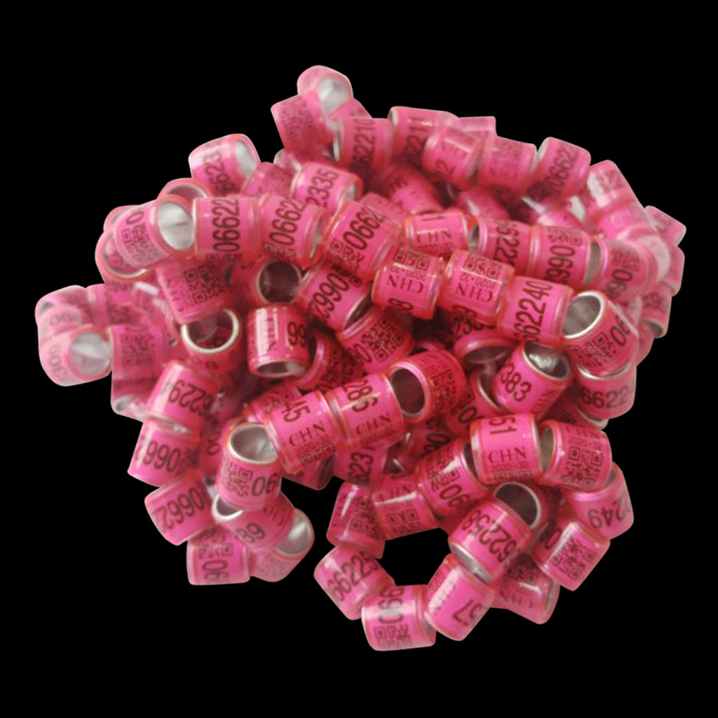 100Pcs Aluminium Pigeon Leg Rings 8 MM Pink