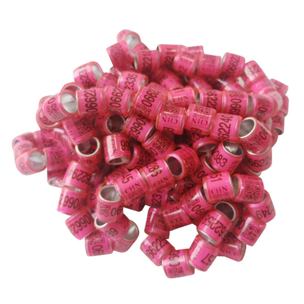 100Pcs Aluminium Pigeon Leg Rings 8 MM Pink