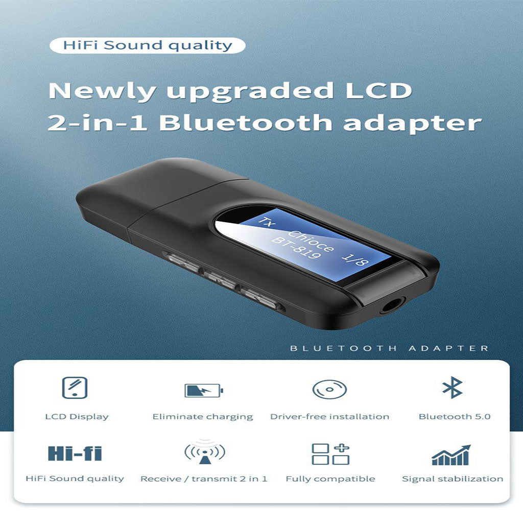 USB Bluetooth 5.0 Audio Transmitter Receiver with LCD Display AUX for PC TV